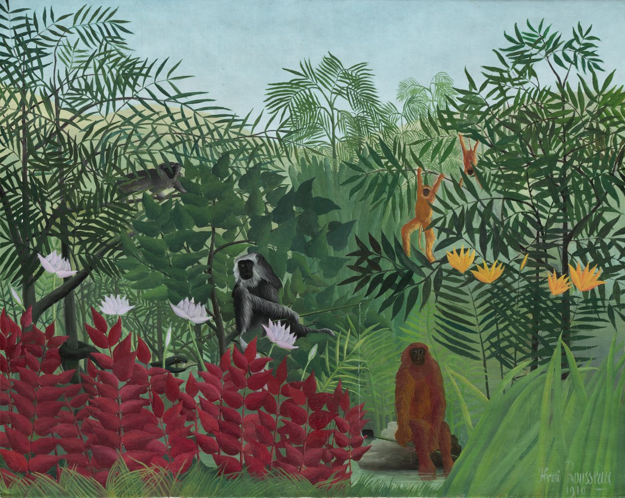 Foresta tropicale con scimmie, 1910 da Henri Rousseau