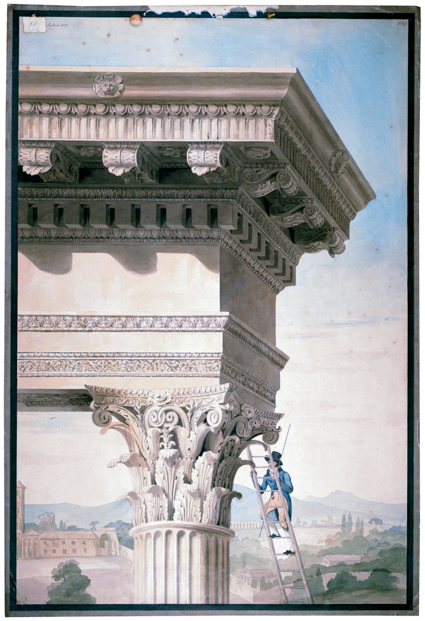 Studente che misura il Tempio di Castore e Polluce a Roma, 1819 da Henry Parke