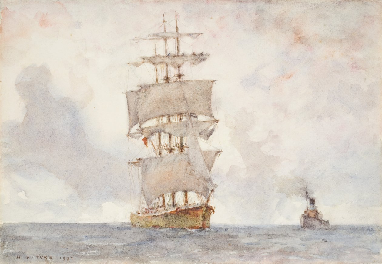 Barca e rimorchiatore, 1922 da Henry Scott Tuke