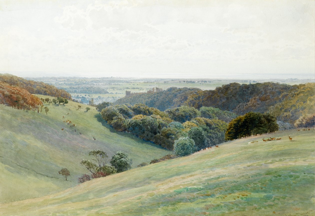 Castello di Arundel dal parco dei cervi, Sussex, 1884 da Henry Sutton Palmer