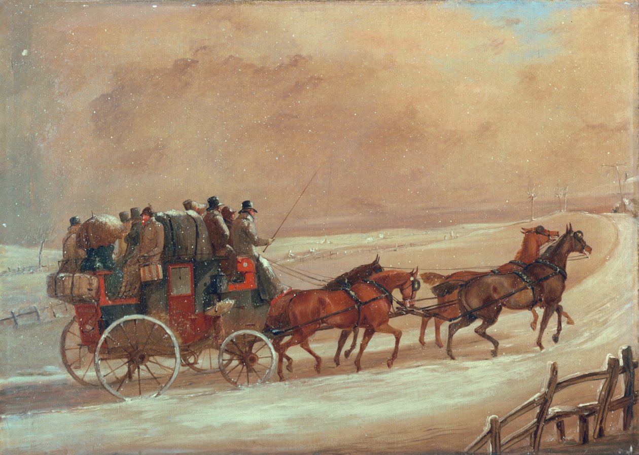 Carrozza Manchester - Londra in inverno, inizi XIX secolo da Henry Thomas Alken