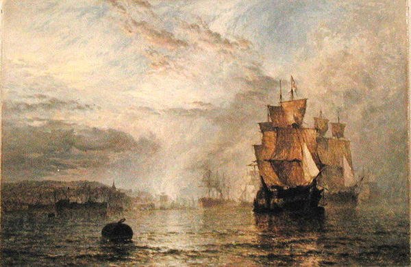 Navi calme in un estuario al tramonto da Henry Dawson