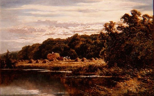 Mietitori in un Campo vicino a un Fiume da Henry Parker