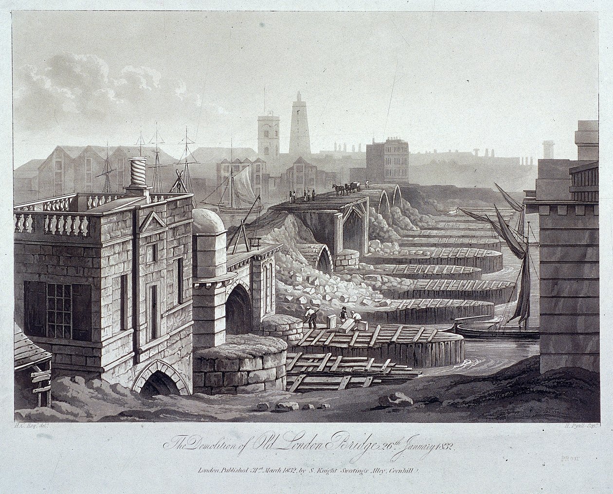 Vecchio London Bridge, Londra, 1832 da Henry Pyall