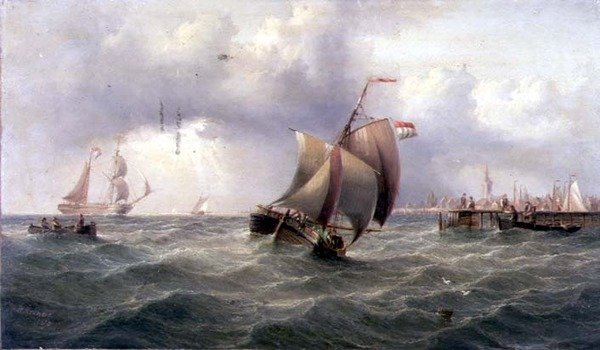 Una barca olandese vicino a un molo da Henry Redmore