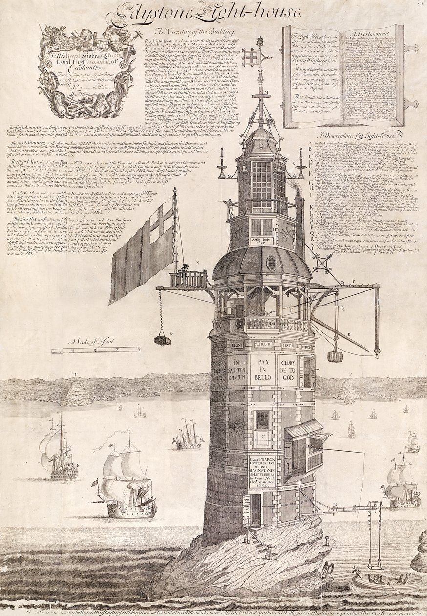Faro di Edystone, pub. C. 1762 da Henry Winstanley