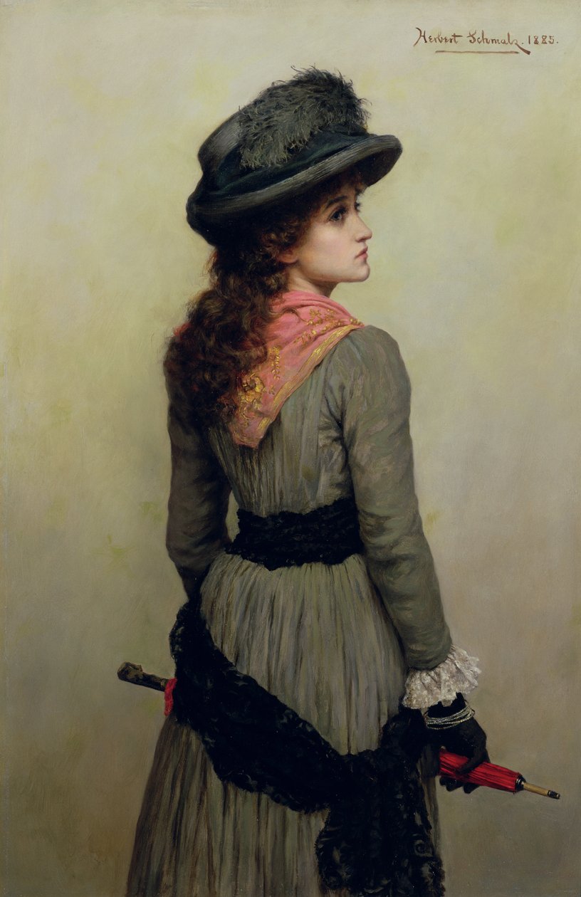 Denise - ritratto di una giovane ragazza con un ombrello rosso da Herbert Gustave Schmalz