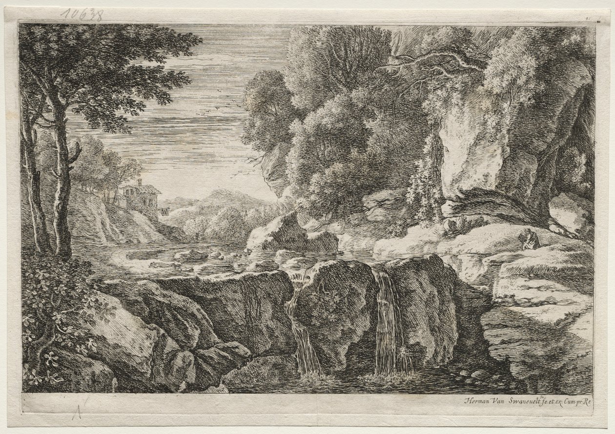 Quattro paesaggi: La piccola cascata da Herman van Swanevelt