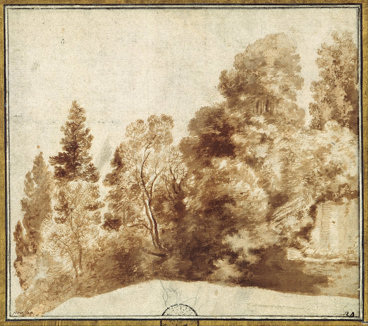 Gruppo di alberi presso un muro da Herman van Swanevelt