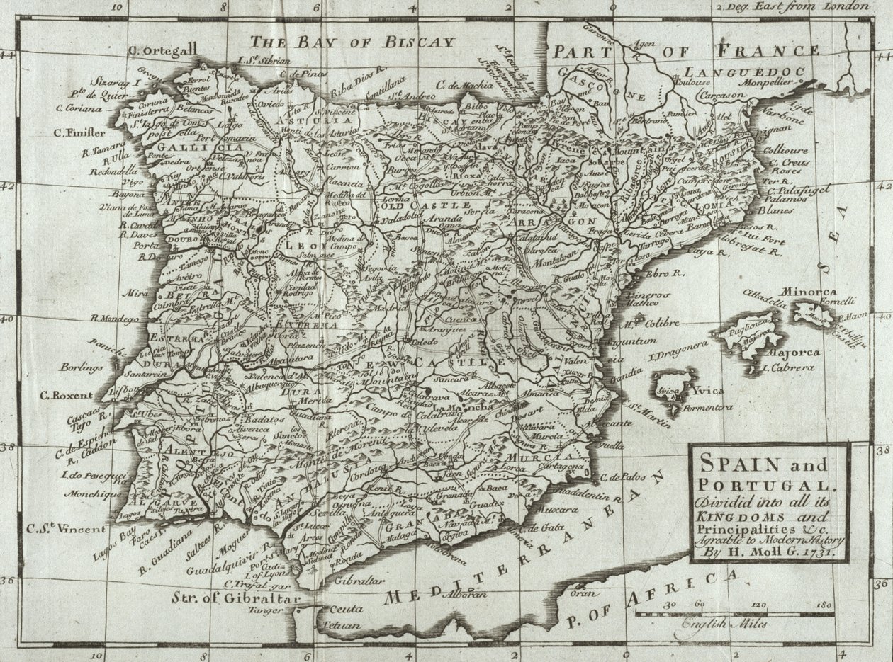 Mappa di Spagna e Portogallo, 1731 da Hermann Moll