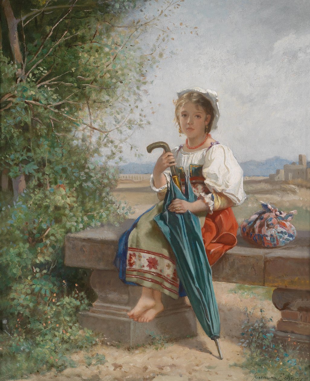 Ragazza romana a riposo in un paesaggio di campagna da Hermann von Bohn