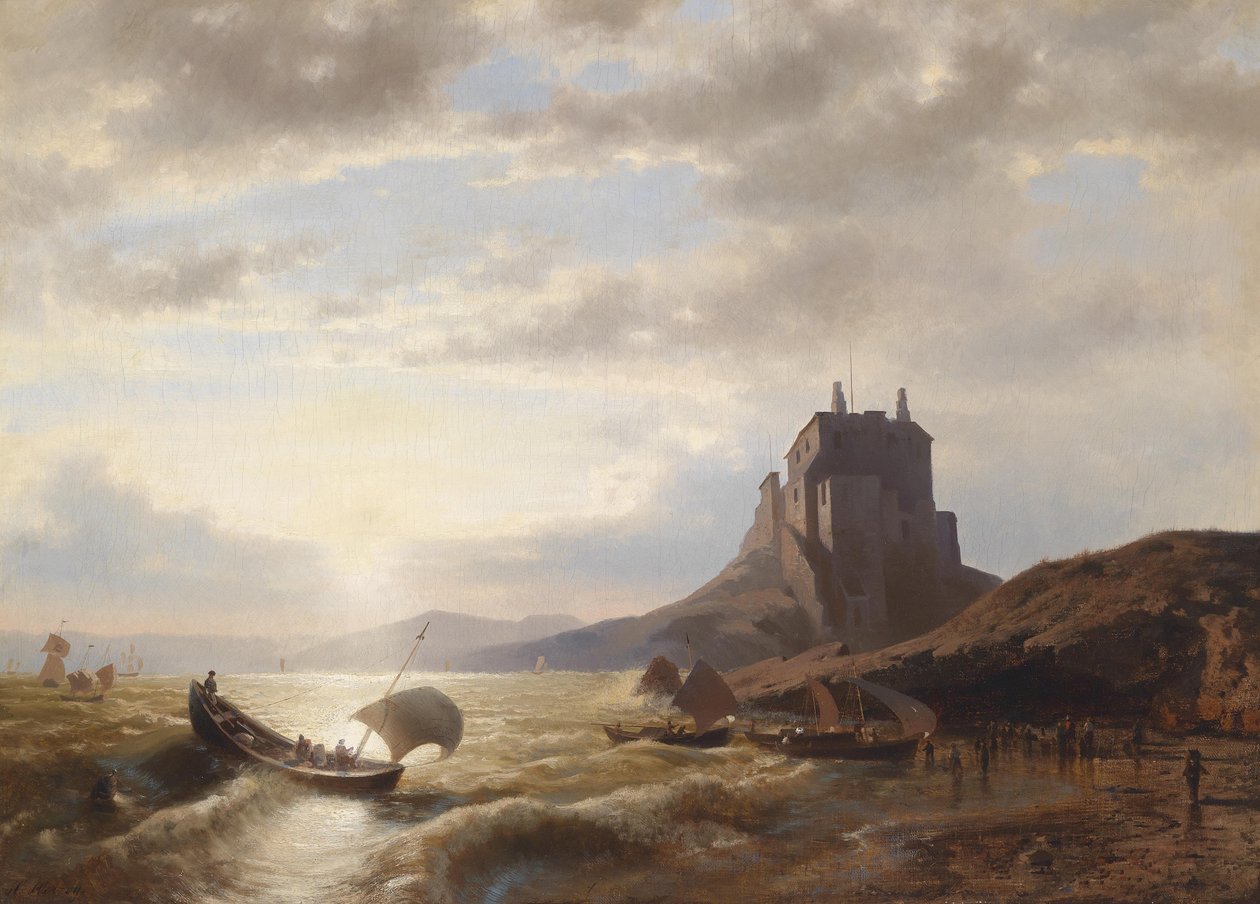 Paesaggio costiero con pescatori da Hermann Ottomar Herzog