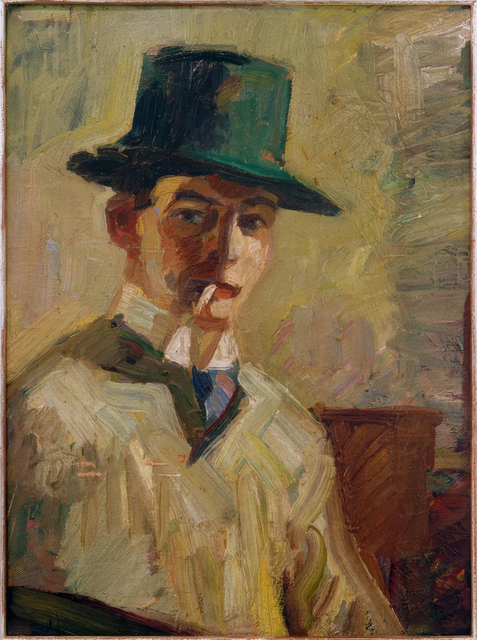 Autoritratto con cappello alto e sigaretta da Hermann Stenner