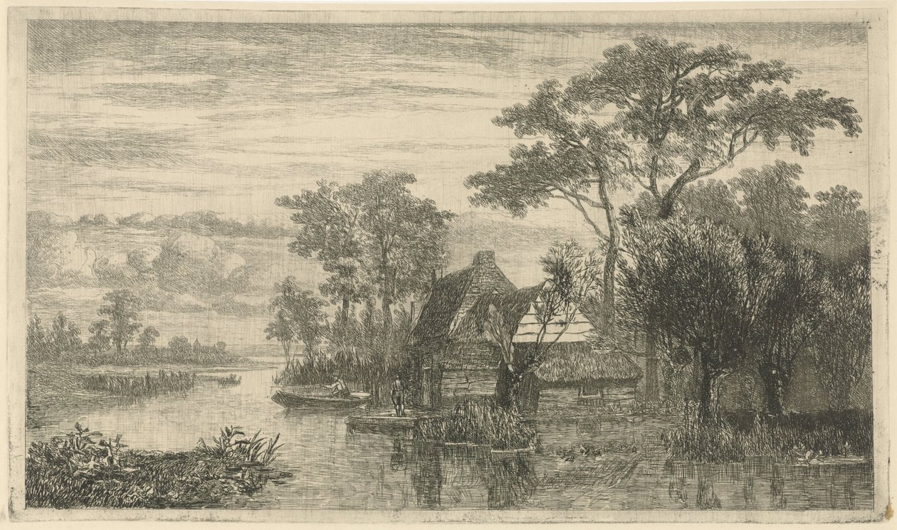 Veduta del fiume con pescatori da Hermanus Jan Hendrik van Rijkelijkhuysen