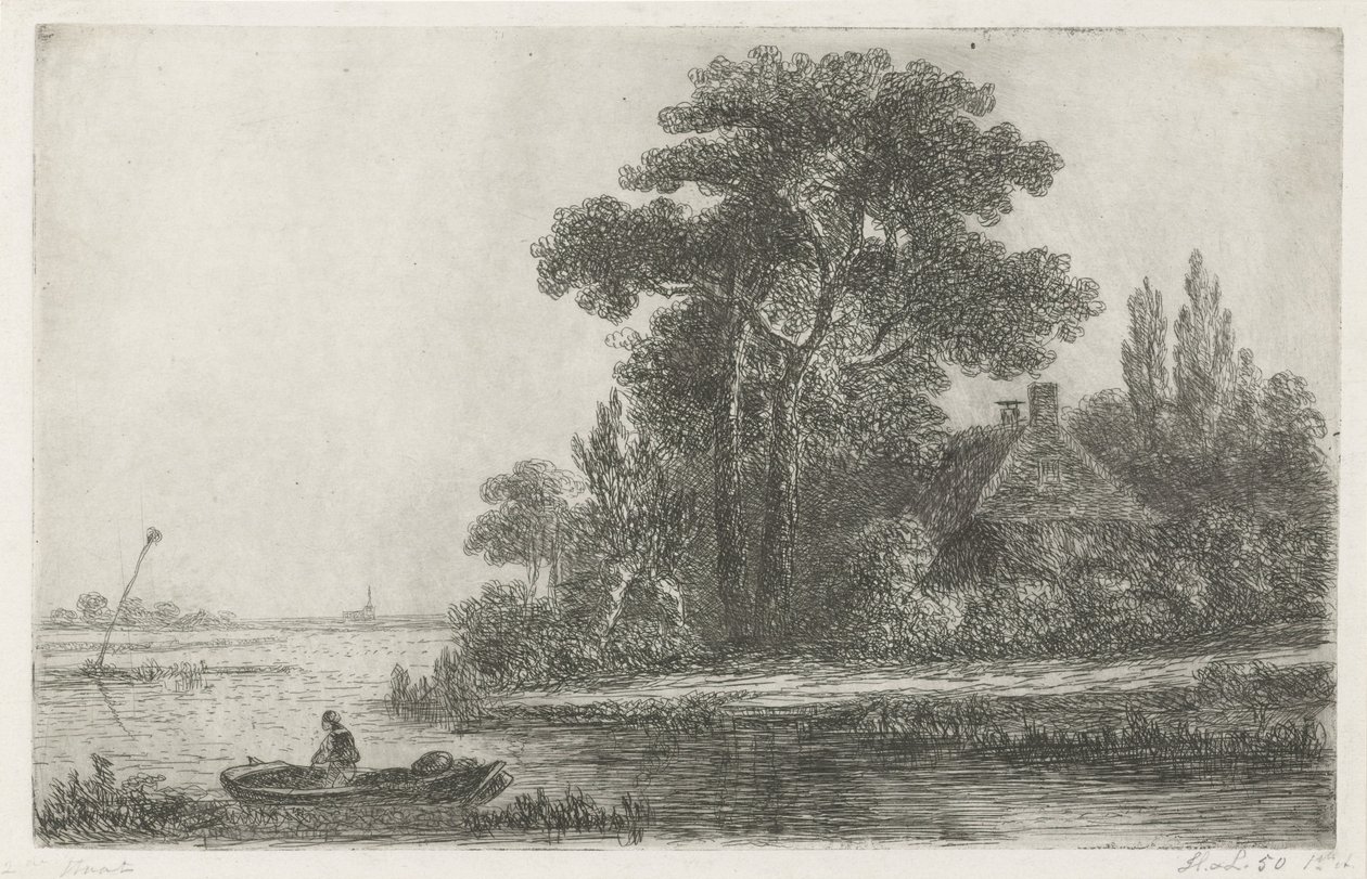 Paesaggio fluviale con segnale da Hermanus Jan Hendrik van Rijkelijkhuysen