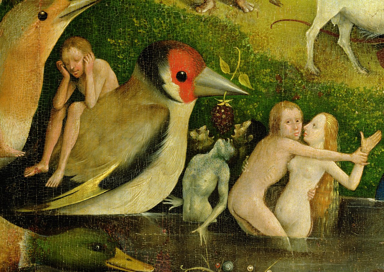 Il Giardino delle Delizie: Allegoria del Lusso, pannello centrale del trittico, dettaglio della coppia nell