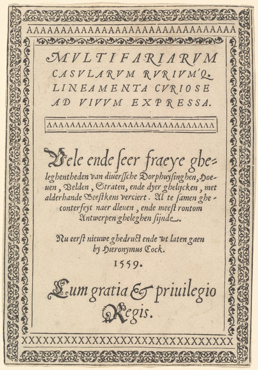 Pagina del titolo per "Multifariarum Casularum" da Hieronymus Cock