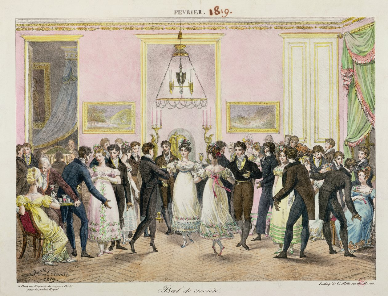 Un Ballo di Società, inciso da Charles Etienne Pierre Motte (1785-1836) 1819 da Hippolyte Lecomte
