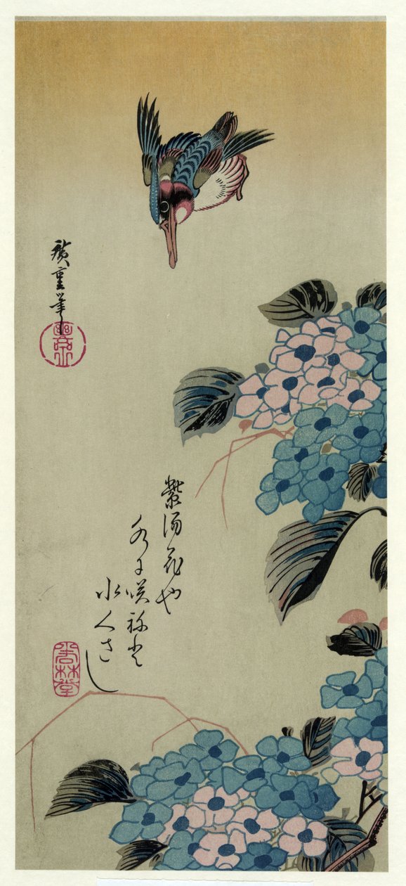 Ajisai ni Kawasemi (Ortensia e Martin pescatore) da Utagawa Hiroshige