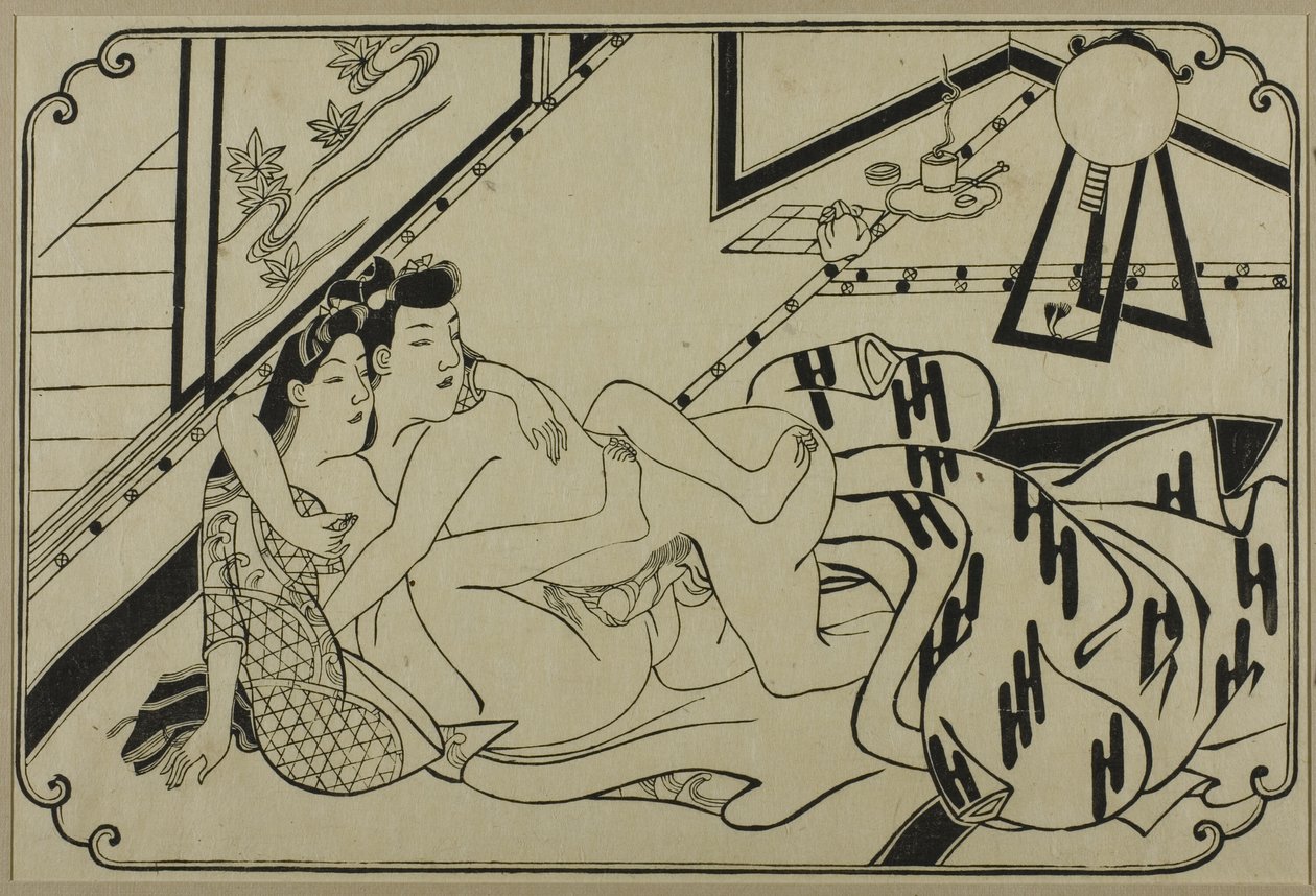 Un foglio di un album shunga da Hishikawa Moronobu