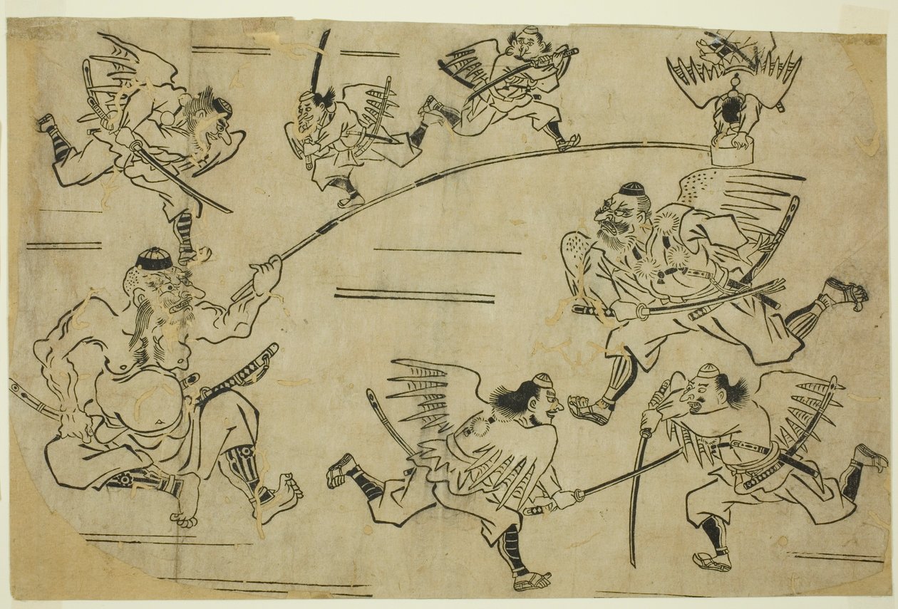 Il re Tengu che addestra i suoi allievi da Hishikawa Moronobu