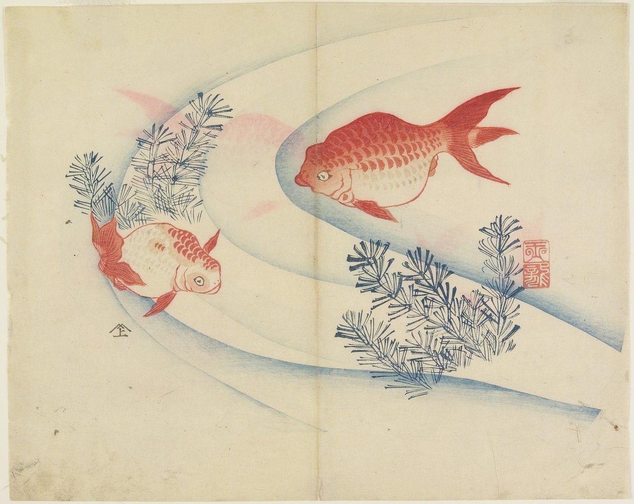 Due pesci rossi in acqua, c. 1830 da Hogyoku