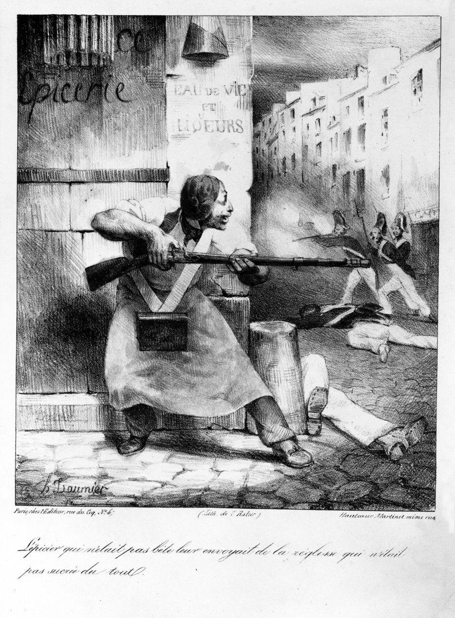 Droghiere ribelle spara ai gendarmi durante la Rivoluzione di Luglio, 1830 da Honoré Daumier