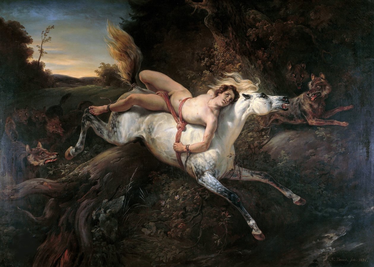 Mazeppa e i lupi da Emile Jean Horace Vernet