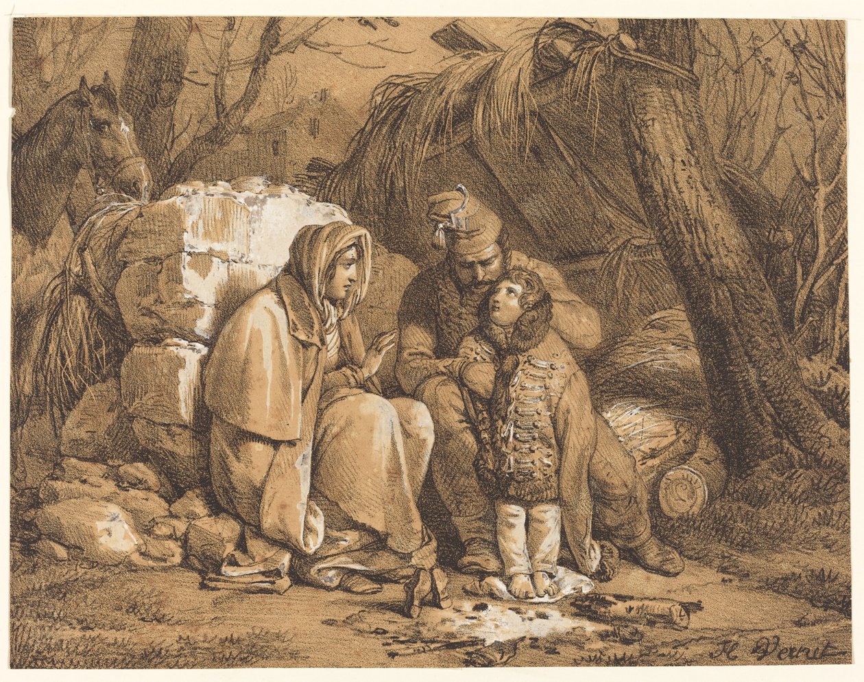 Famiglia di soldati accampata da Emile Jean Horace Vernet