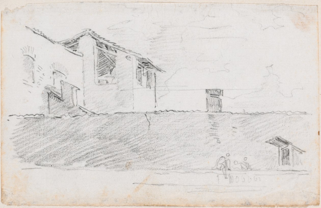 Tetti dietro un muro da Hubert Robert