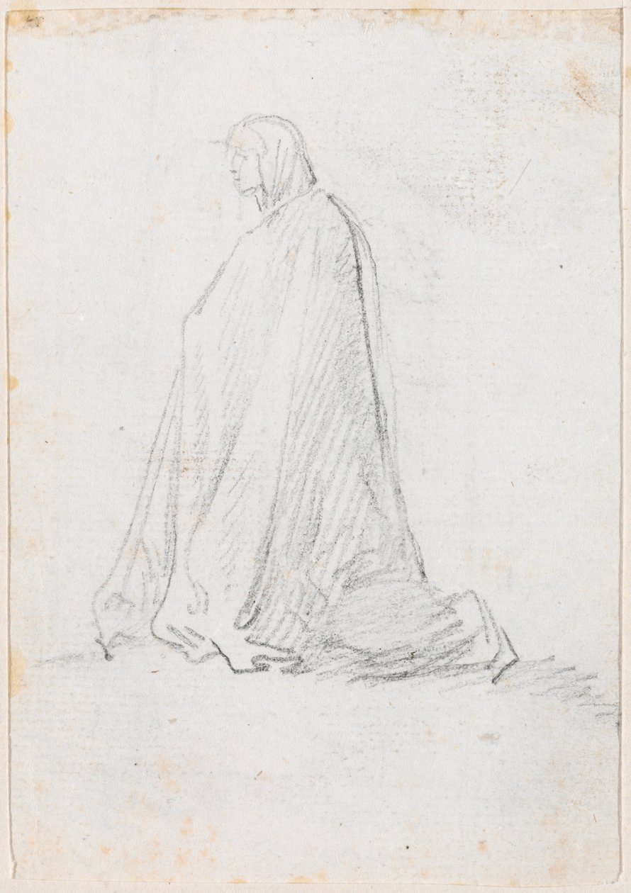 Figura inginocchiata in un mantello con cappuccio da Hubert Robert