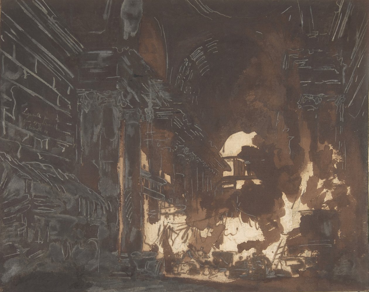 Lavandaie in una Galleria Rovinata, ca. 1760 da Hubert Robert