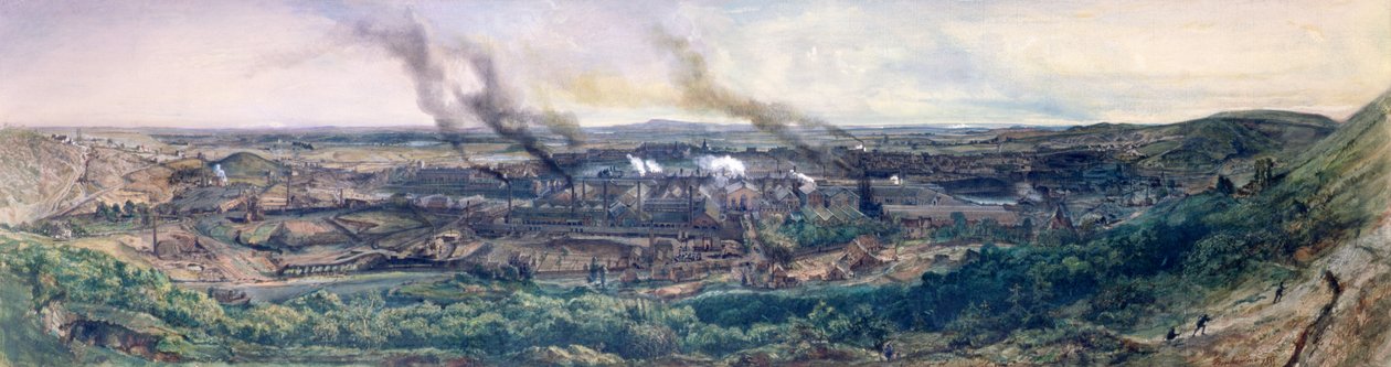 Fabbriche a Le Creusot nel 1848, 1855 (dettaglio) da Ignace Francois Bonhomme