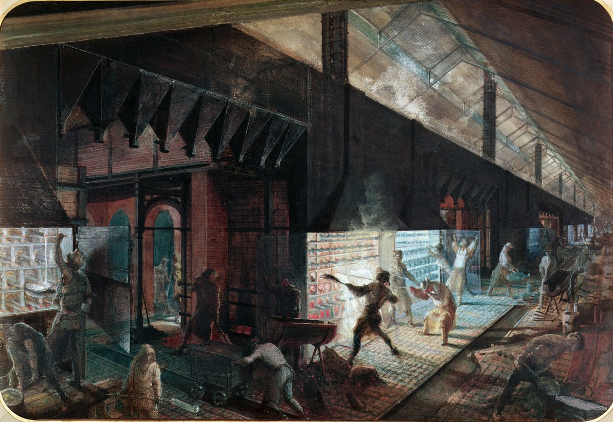 Produzione di zinco alla fabbrica Vieille Montagne, Saone-et-Loire, c.1860 da Ignace Francois Bonhomme