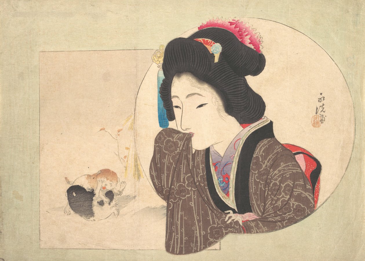 Stampa [donna e cuccioli] da Ikeda Eisen