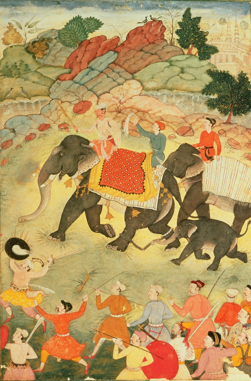 Un gruppo di cacciatori di elefanti, Mughal, c.1615 da Indian School