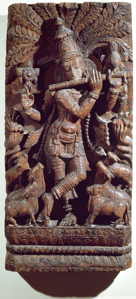 Krishna che suona un flauto da Indian School