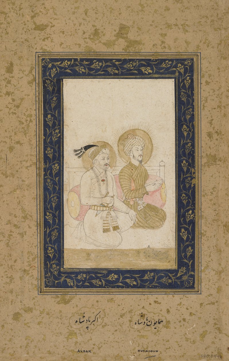 Humayun e Akbar, foglio di album staccato, c.1900 da Indian School