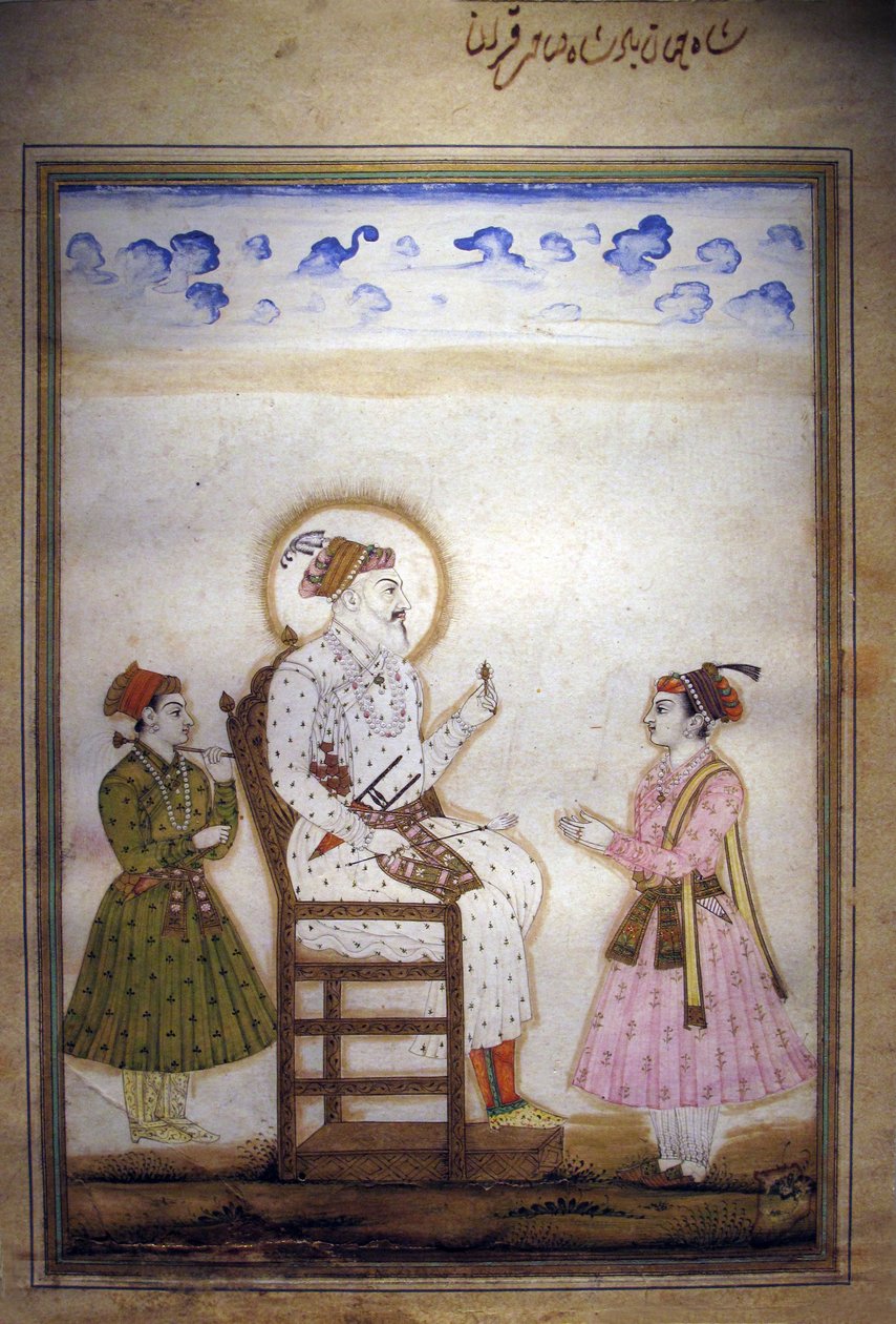 Shah Jahan seduto con attendenti da Indian School