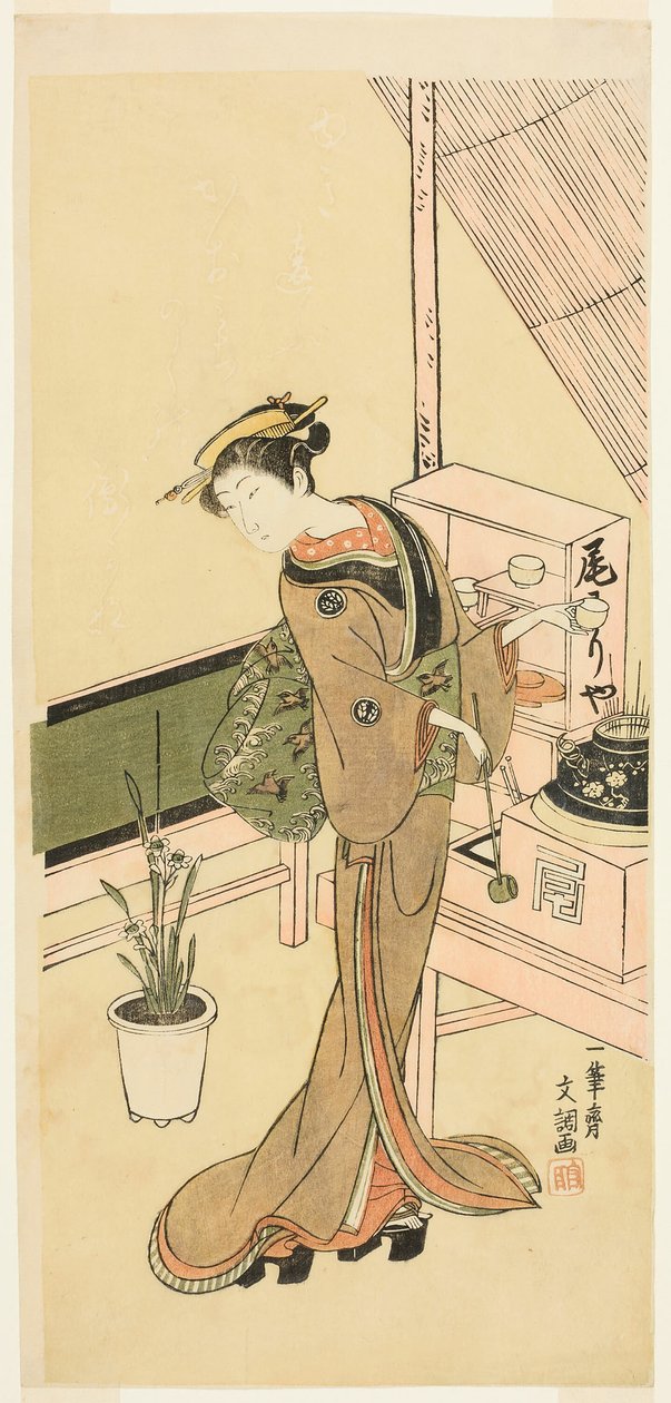 Cameriera alla casa da tè Owariya da Ippitsusai Bunchō