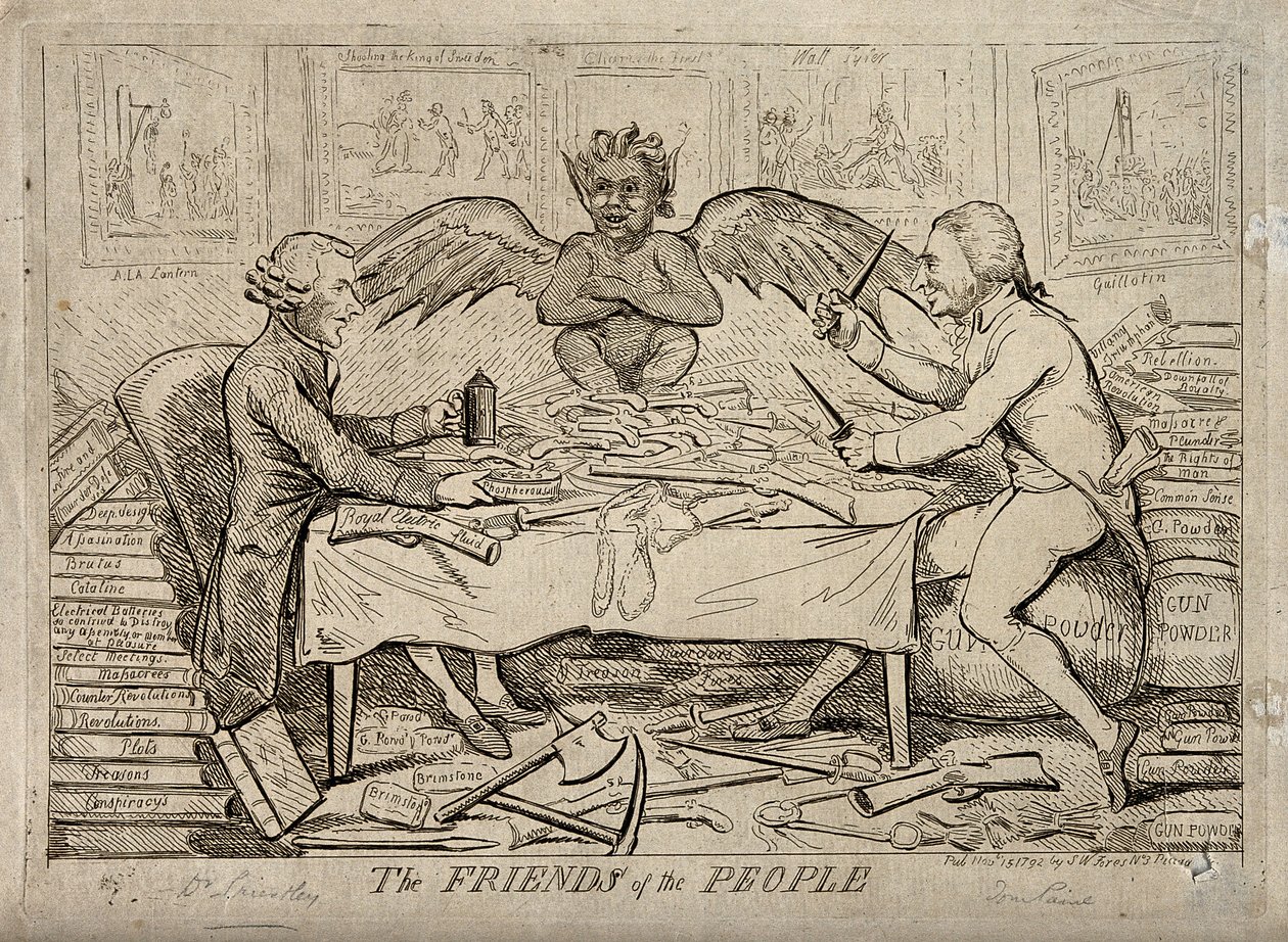 La solidarietà repubblicana di Joseph Priestley e Thomas Paine, 1792 da Isaac Cruikshank