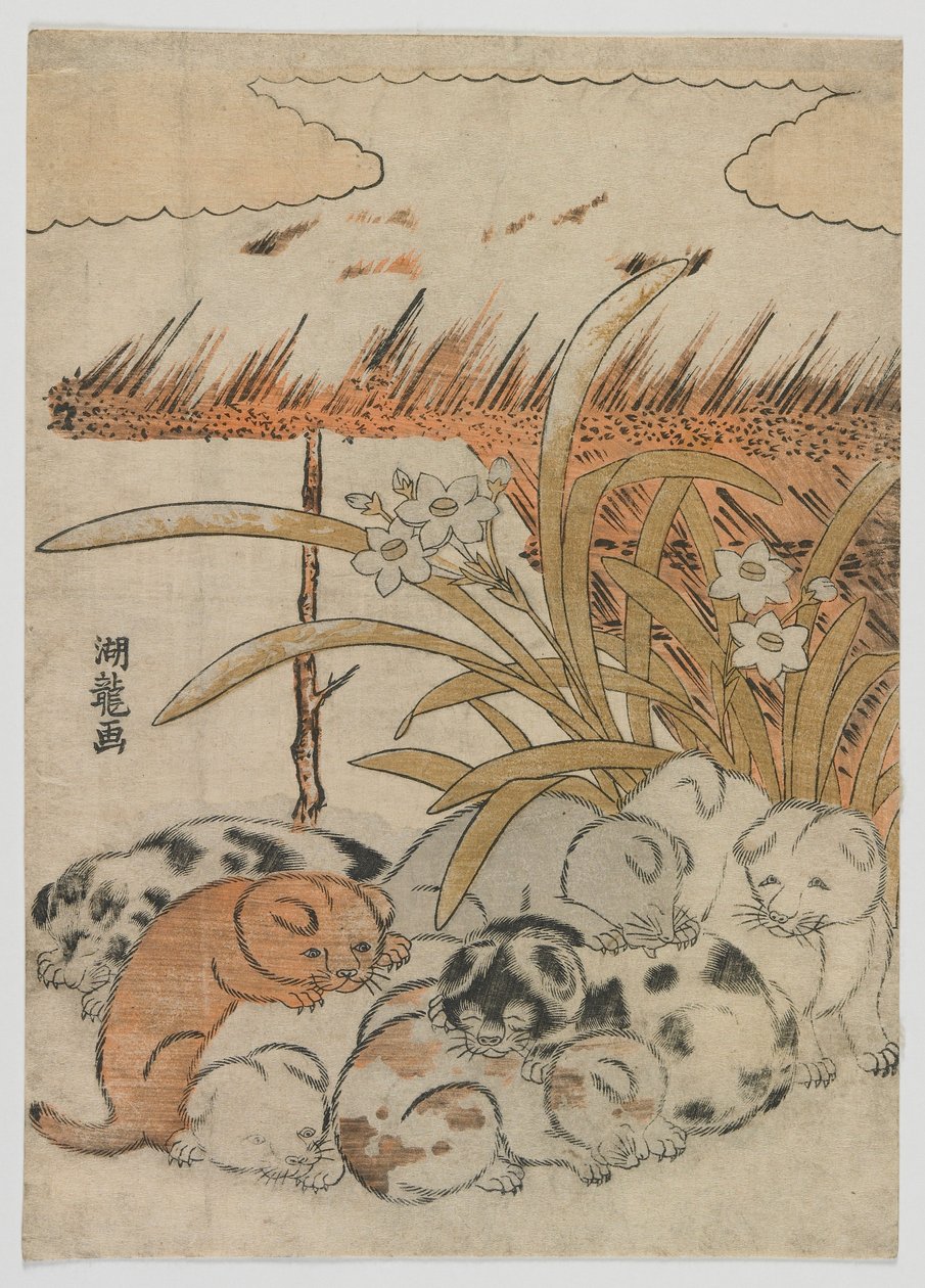 Cuccioli nella neve, periodo Edo, 1778 da Isoda Koryusai