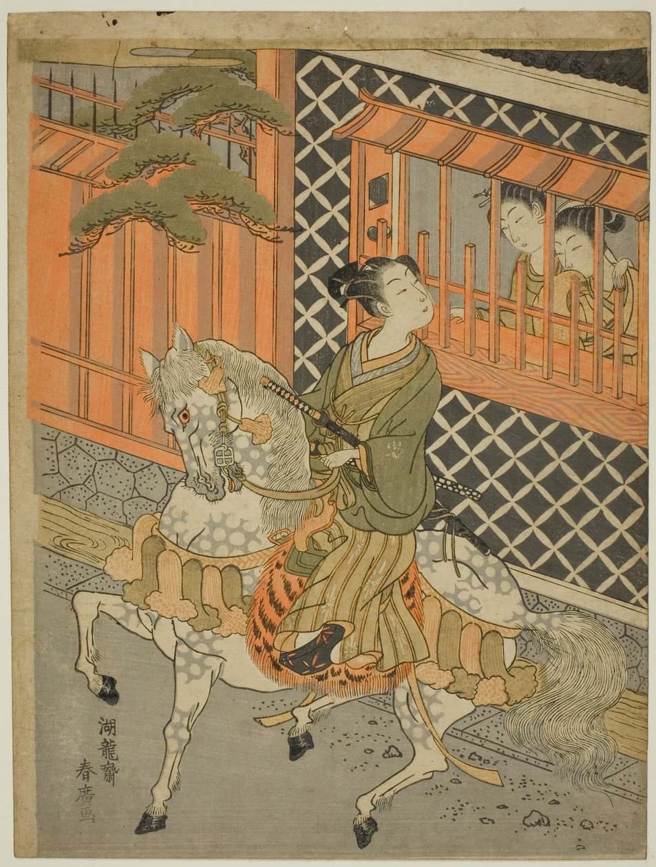 Giovane samurai a cavallo da Isoda Koryusai