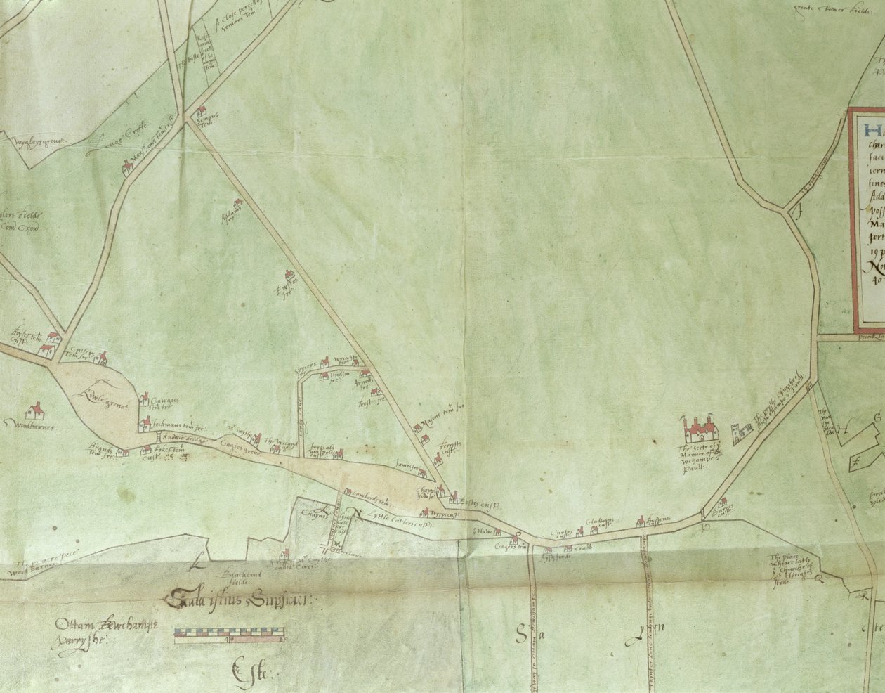 Mappa della tenuta di Belchamp St. Paul, 1576 (dettaglio) da Israel Amyce