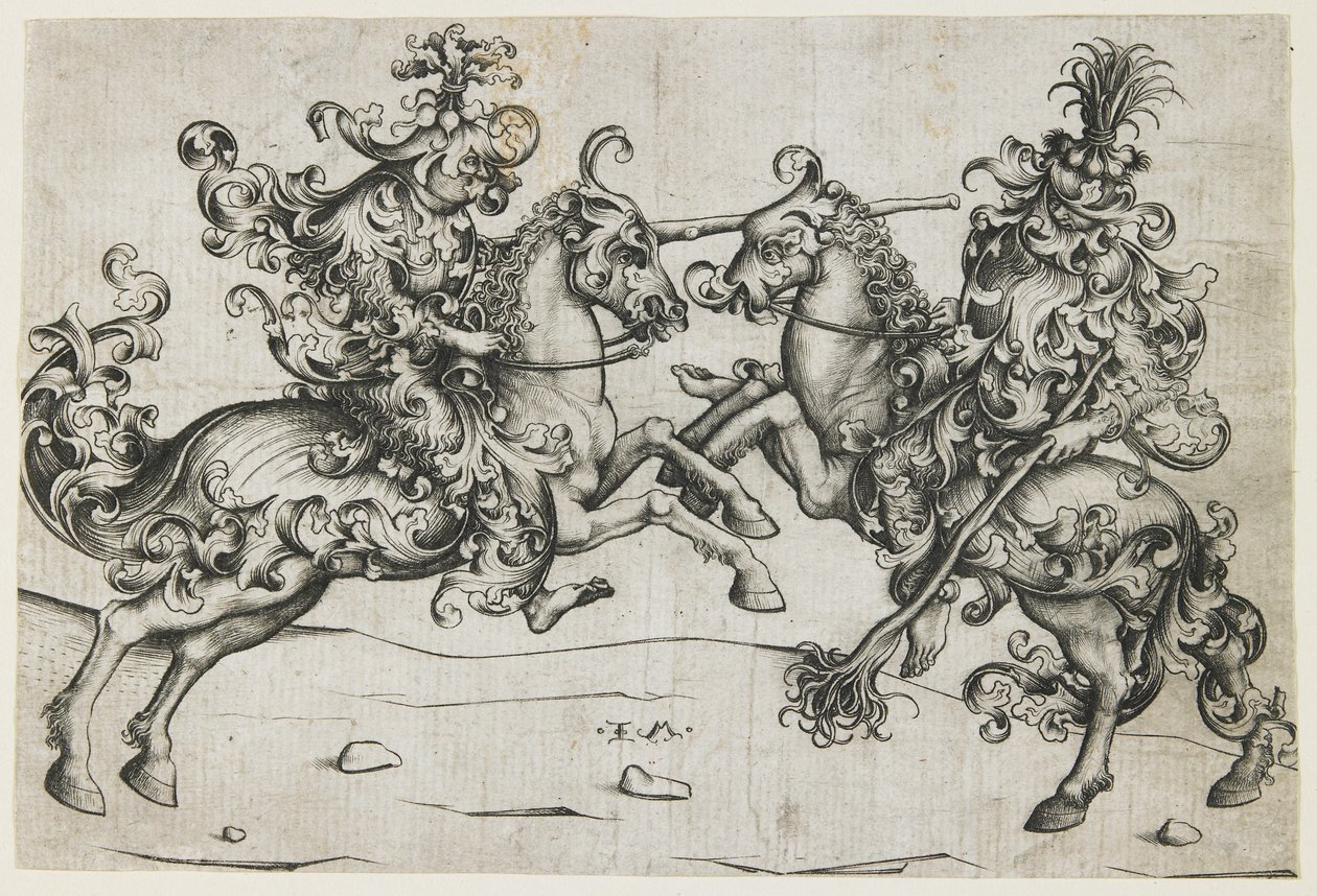 Giostra di due uomini selvaggi, c. 1480 da Israhel van Meckenem the younger