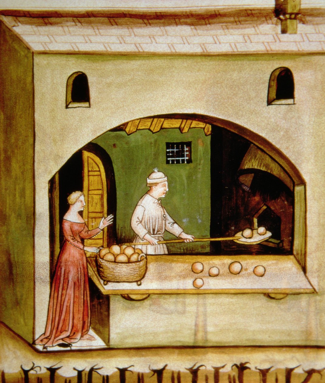 Fol.63r Cottura del pane bianco, illustrazione dal Tacuinum Sanitatis Codex Vindobonensis da Italian School