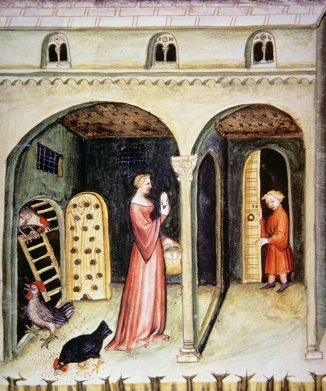 Allevamento di galline, illustrazione dal Tacuinum Sanitatis Codex Vindobonensis da Italian School