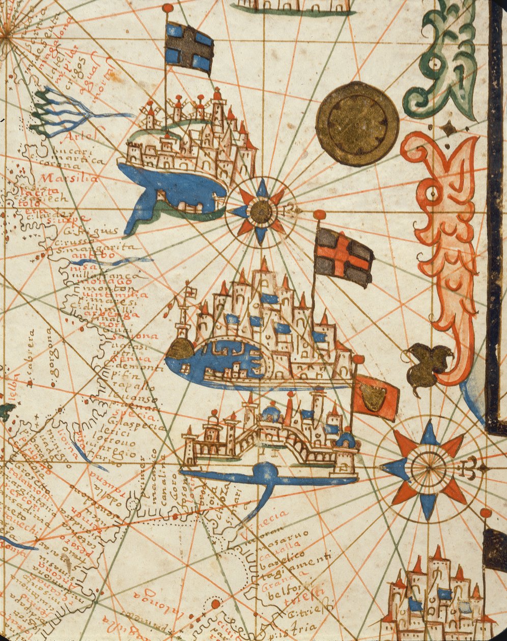 Marsiglia, Genova e Venezia, da un atlante nautico, 1646 (dettaglio) da Italian School