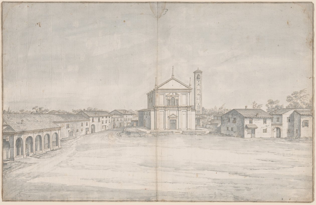 Centro città con una chiesa da Italian 18th Century