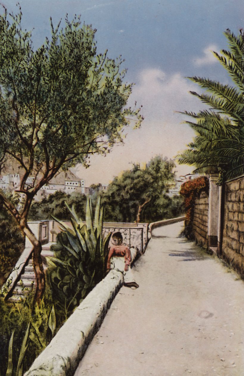 Capri: Via Tragara (colour litho) da Italian Photographer